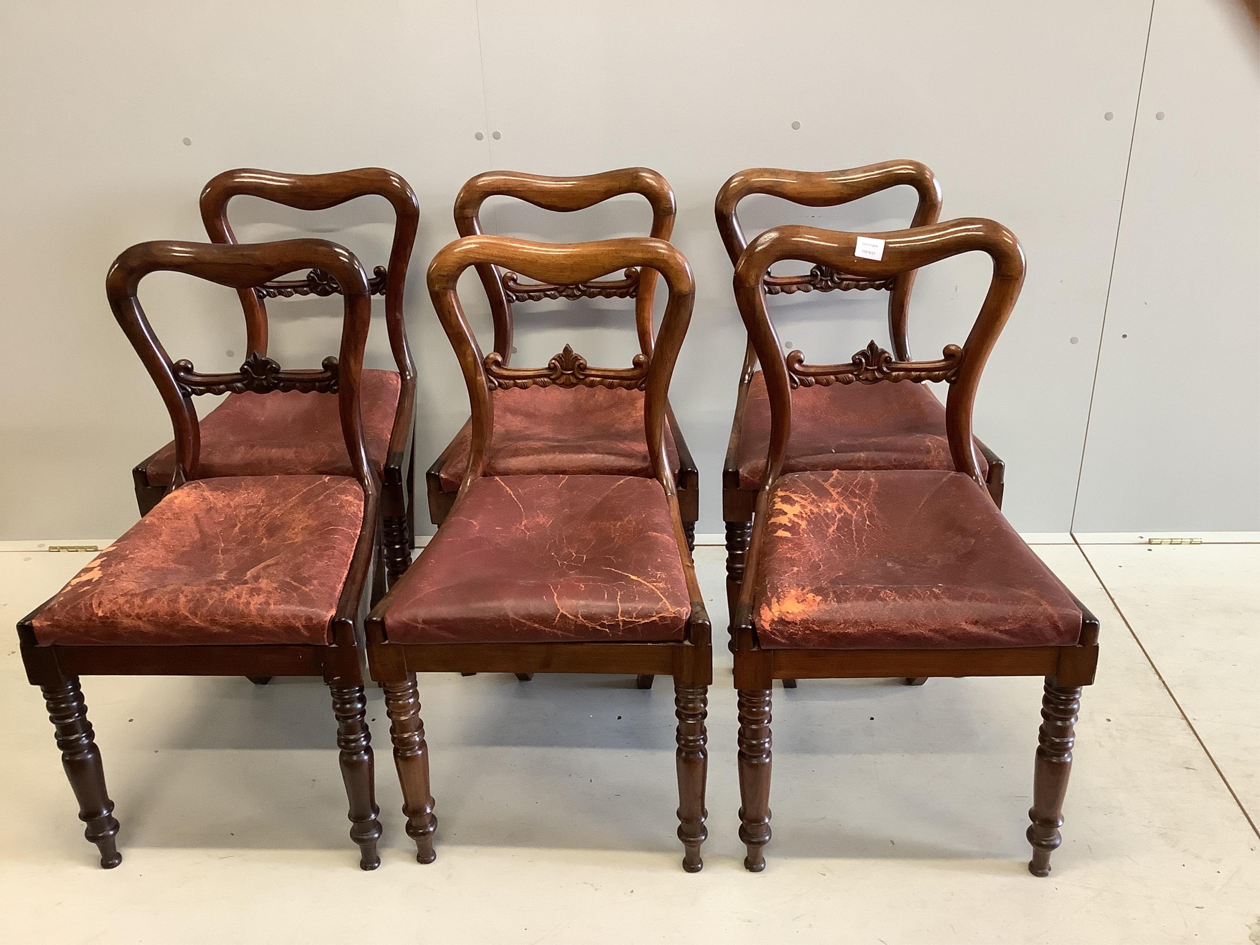 A set of six early Victorian rosewood dining chairs. Condition - fair